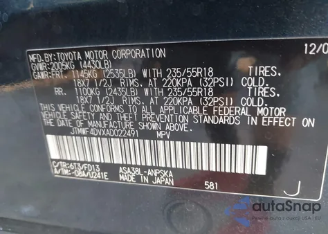 2010 Toyota Rav4 Sport from USA, damaged, VIN JTMWF4DVXAD022491